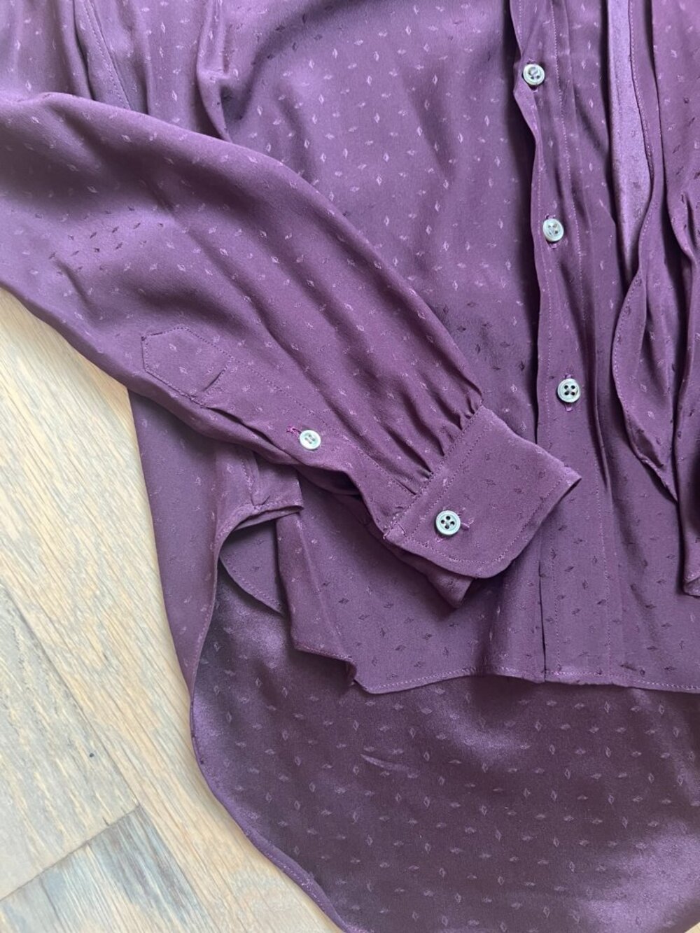 Vintage Ralph Lauren 100% Silk Scarf-neck blouse Plum Jacquard - Picture 5 of 7
